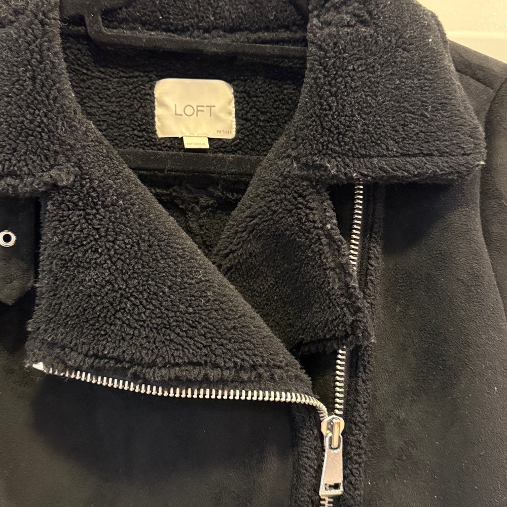 LOFT Black faux shearling moto inspired jacket - Picture 3 of 10